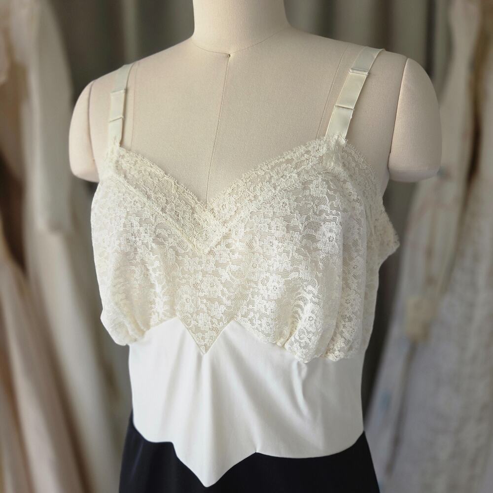 Van Raalte Vintage Slip Size 38 M L White Black Nylon Lace 50s 60s Two Tone - Picture 3 of 11